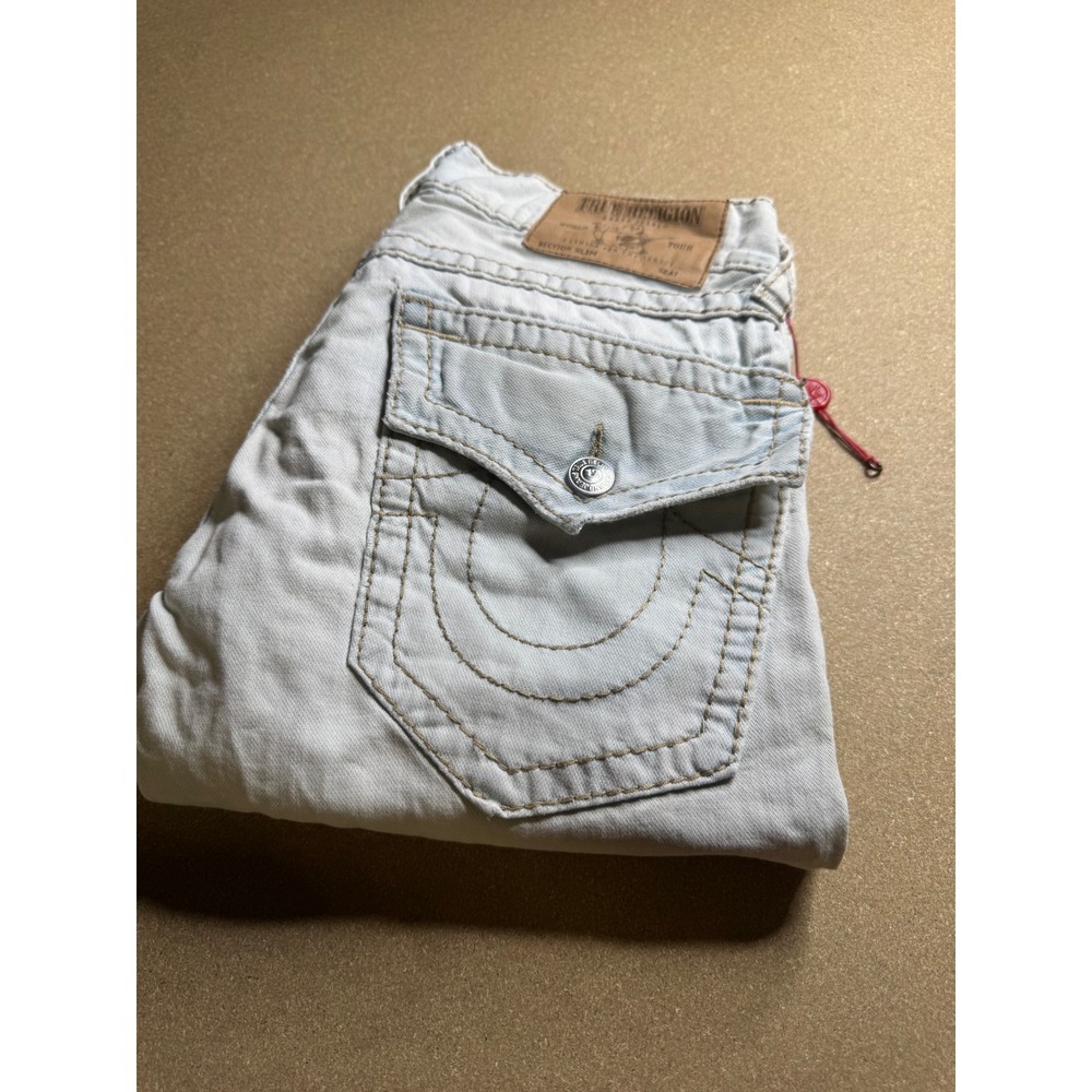 True Religion Section Slim Distressed Light Wash Jeans Men 29 Ripped Flap Pocket